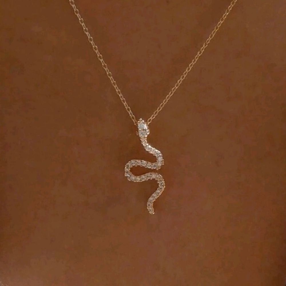 Gold Snake Rhinestone Adjustable Necklace